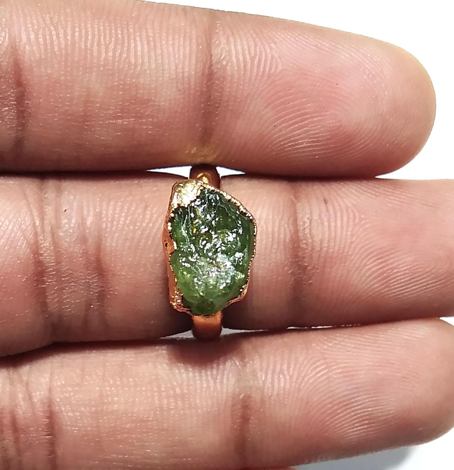 Peridot Raw Gemstone Ring, Solid 925 Sterling Silver Gold Plated Ring, Natural Peridot Rough Ring, Stone Size 12x8 mm Handmade Gift Ring